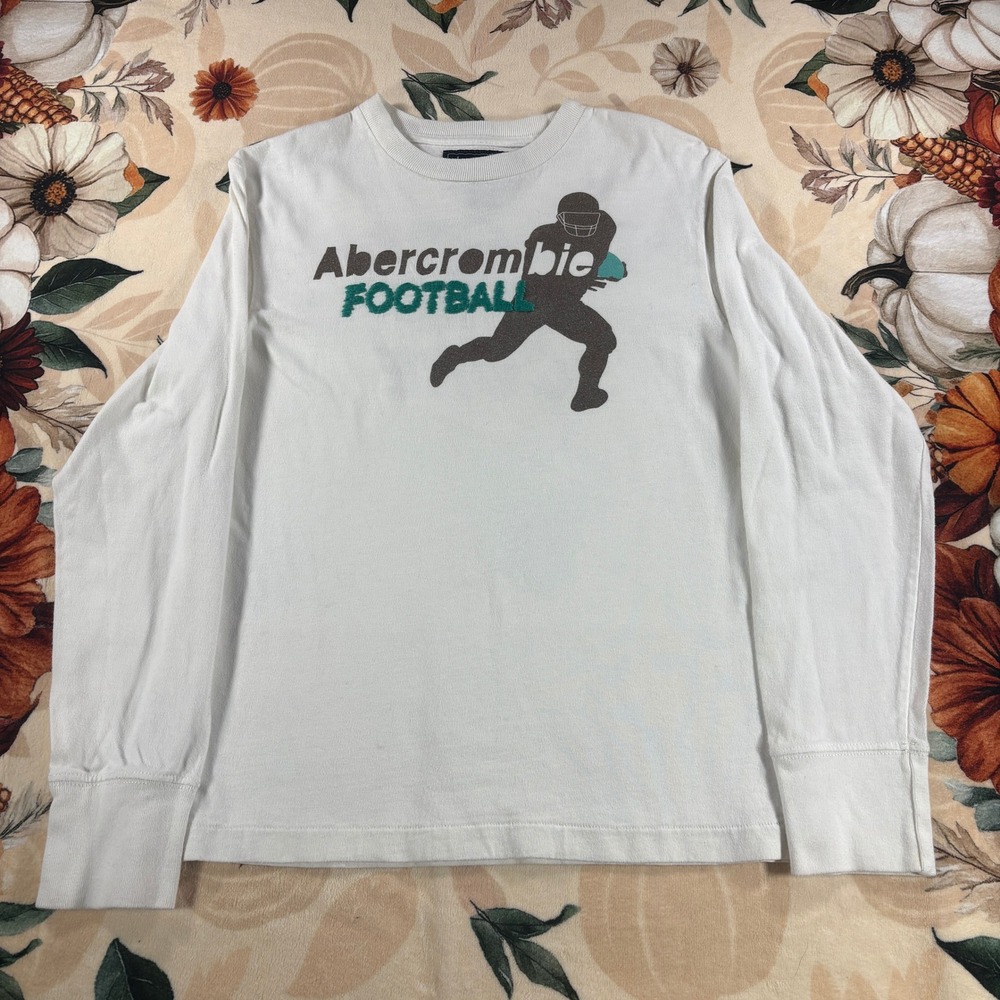 Vintage Y2K Abercrombie Fitch Muscle Fit Football Long Sleeve Shirt White Mens L